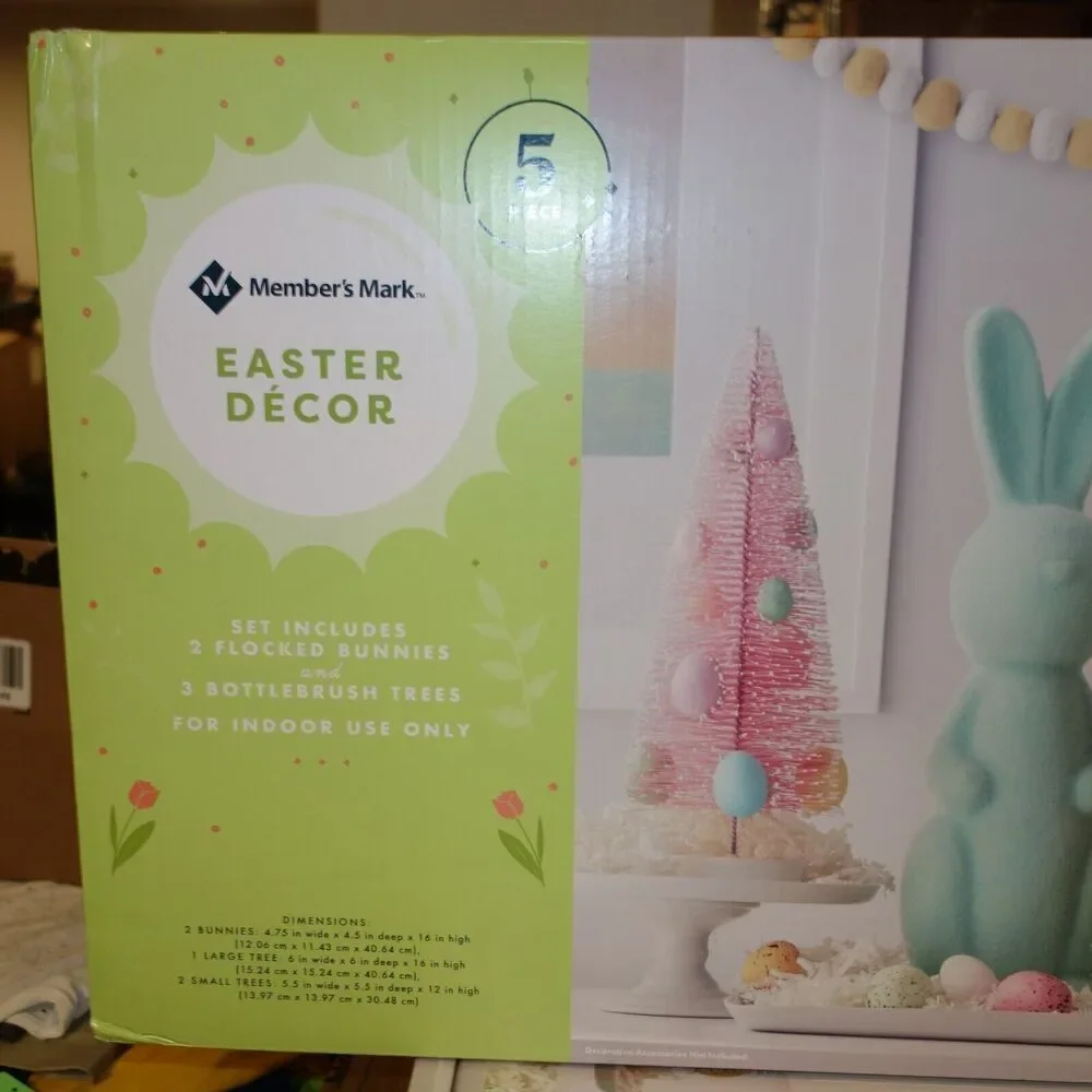 NEW Member's Mark 5-Piece Flocked Bunny Easter Spring Décor Set